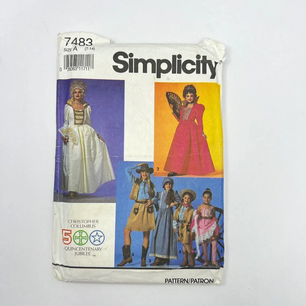 Vintage Simplicity Historical Costume Pattern Girls Size A 7-14 Period Gown 7483